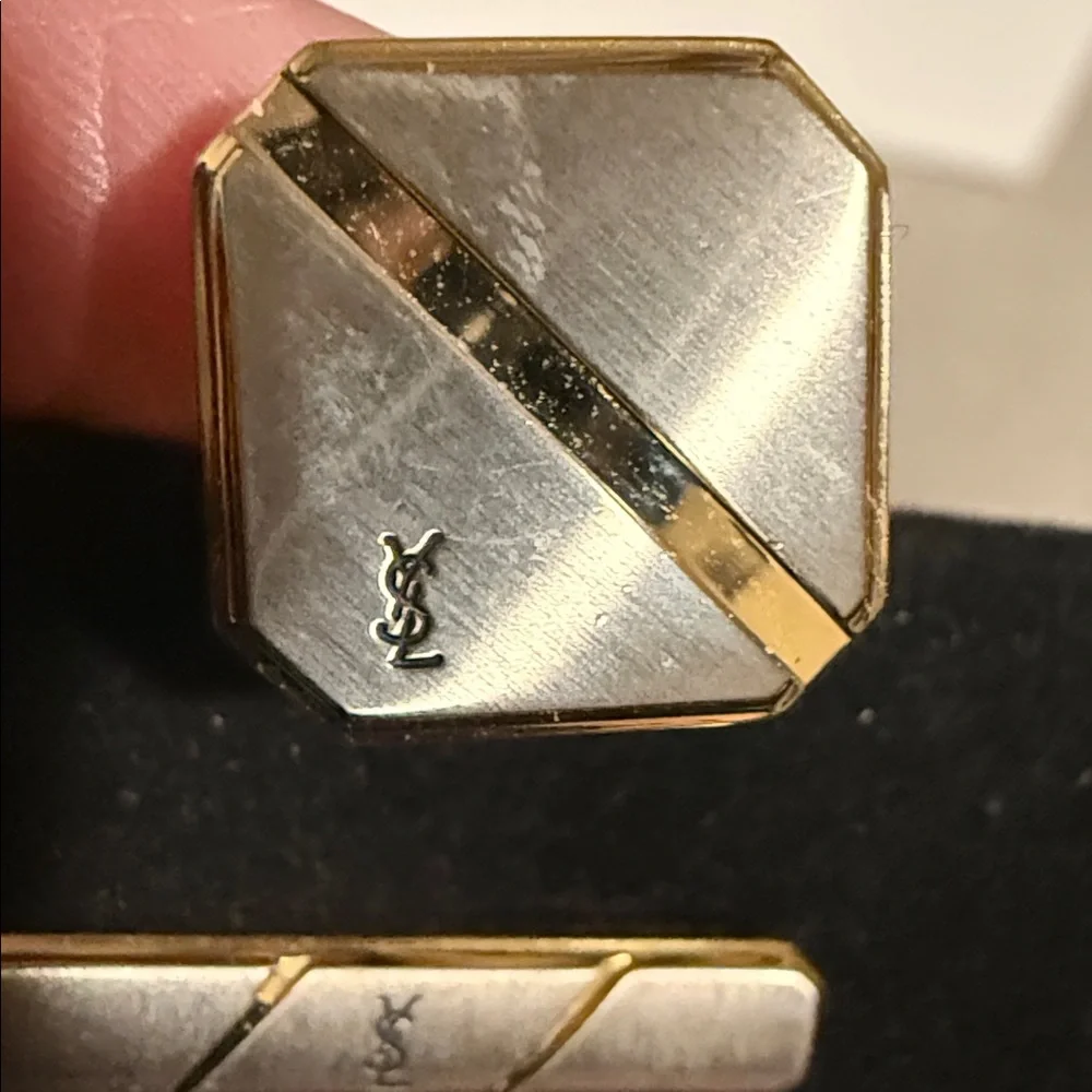 YSL Authentic Silver and Gold Cufflinks with Tie Clip